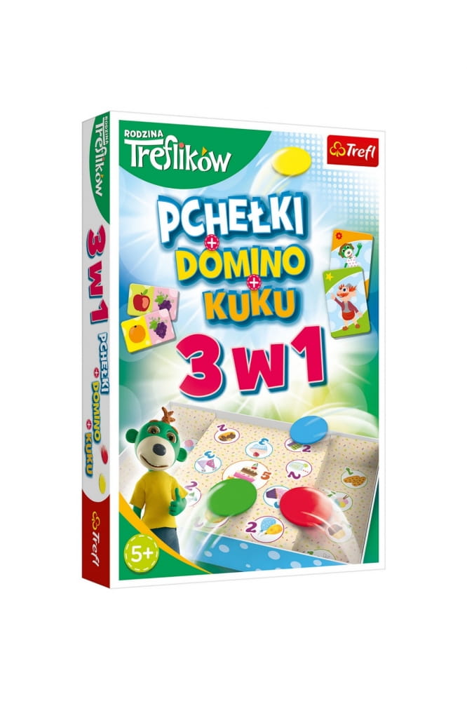 GRA RODZINNA 3W1 BIERKI DOMINO PCHEŁKI TREFL