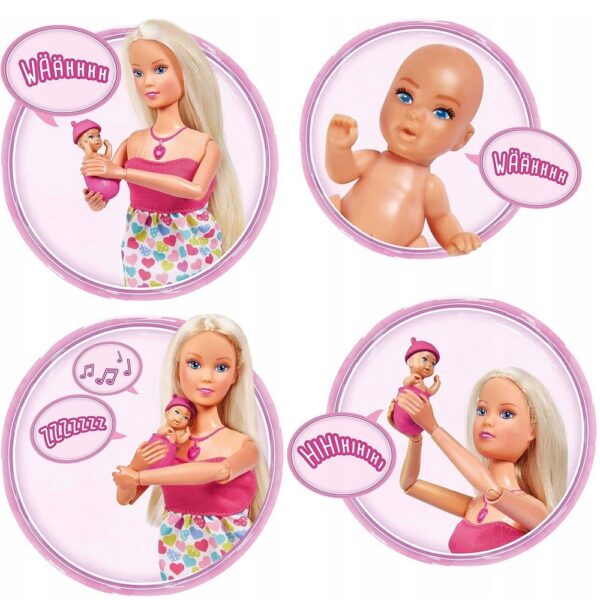 Simba Steffi Love Lalka Steffi w ciąży z dźwiękami niemowlęcia i kołysanką, lalka steffi w ciąży, lalka barbie z bobaskiem, zabawki Nino Bochnia, pomysł na prezent dla 5 latki