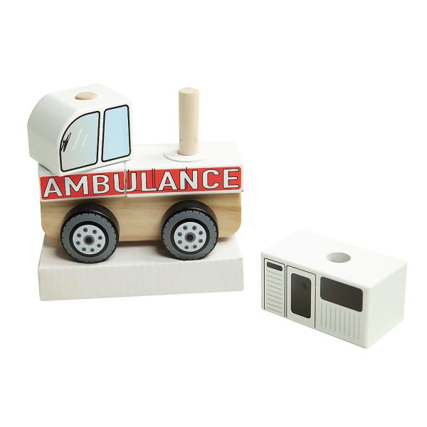 trefl zabawka drewniana autko ambulans 61000, zabawki Nino Bochnia, fajny drewniany samochodzik do budowania