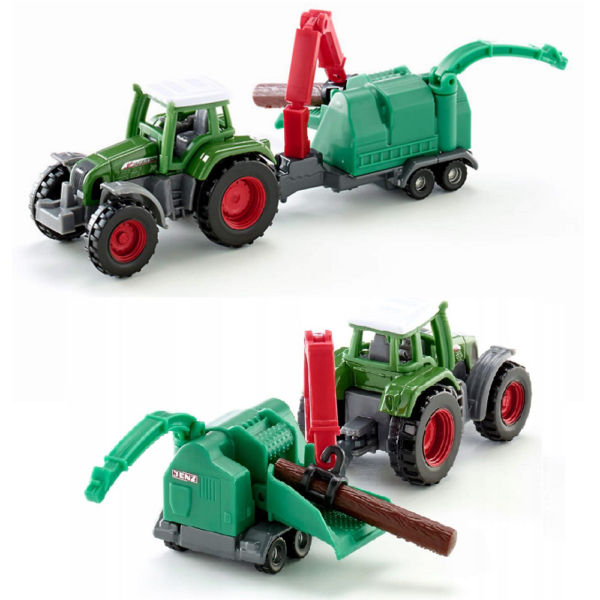 SIKU 1675 traktor z rębakiem do drewna, zabawki Nino Bochnia, pomysł na prezent dla 5 latka, metalowy traktorek, traktor do rączki, kolekcjonerski traktor metalowy