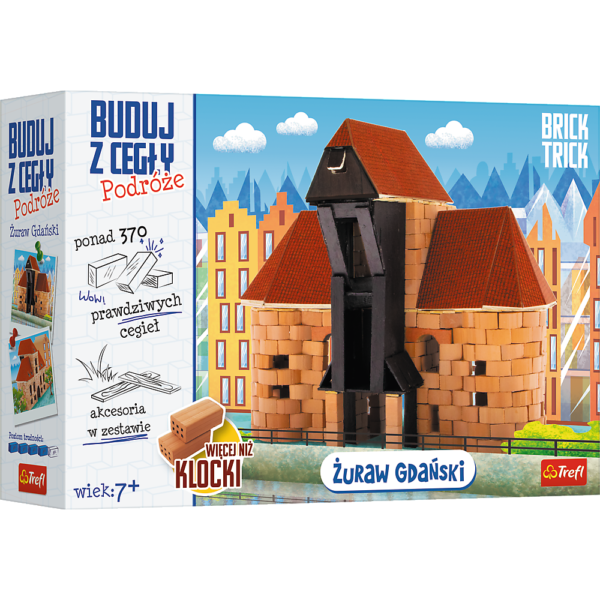 trefl brick trick buduj z cegły podróże żuraw gdański, zabawki nino Bochnia, pomysł na prezent na 7 urodziny, mały majsterkowicz, zestaw do budowania z cegły