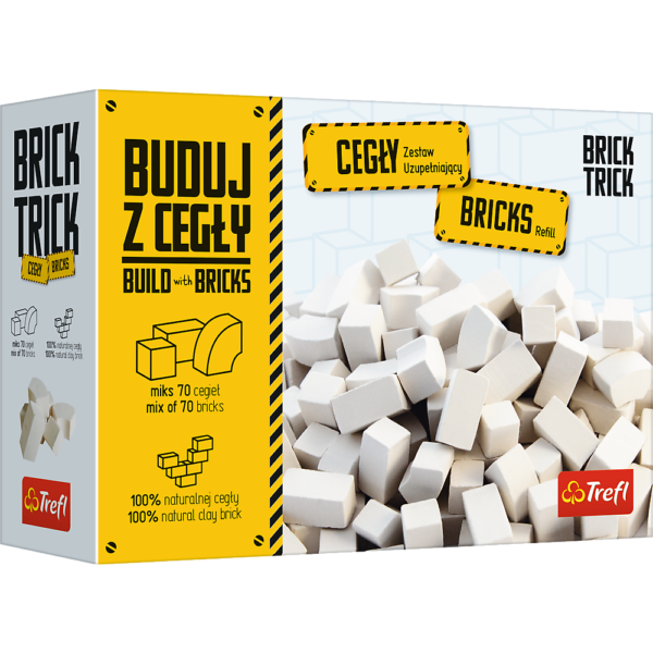 trefl brick trick buduj z cegły cegły zamkowe białe 70 szt 61152, mały konstruktor, zabawki nino Bochnia, co kupić dziecku na 7 urodziny, zestawy do budowania z prawdziwych cegieł