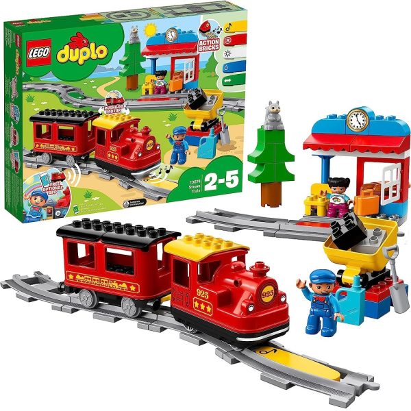 Klocki Lego Duplo 10874 Pociąg parowy, zabawki Nino Bochnia, pomysł na prezent na 2 latka, pociąg z klocków lego duplo, pociąg na baterie duplo