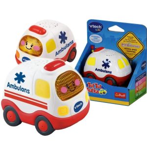 Vtech Tut Tut autka auto ambulans 60805, zabawki Nino Bochnia, pomysł na prezent dla maluszka, bezpieczny samochodzik z dźwiękiem dla maluszka