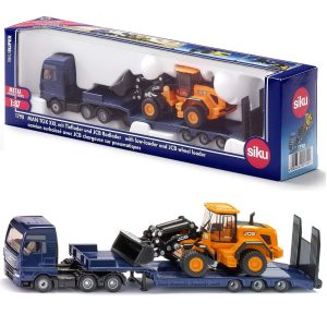 Siku 1790 ciężarówka man tgx xxl z ładowarką jcb, zabawki Nino Bochnia, pomysł na prezent dla 6 latka, metalowo plastikowa ciężarówka laweta