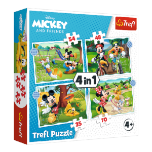 Trefl puzzle 4w1 fajny dzień mickiego, puzzle dla dziecka na 3 lata, zabawki Nino Bochnia, puzzle z myszką miki