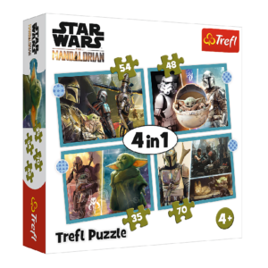 Trefl puzzle 4w1 mandalorian, zabawki Nino Bochnia, pomysł na prezent dla 4 latka, puzzle star wars, puzzle star wars