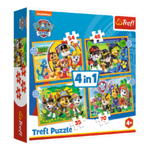 Trefl puzzle 4w1 wakacyjny psi patrol, zabawki Nino Bochnia, pomysł na prezent dla dziecka na 3 latka, puzzle z psim patrolem, puzzle pieski, zabawki Nino Bochnia