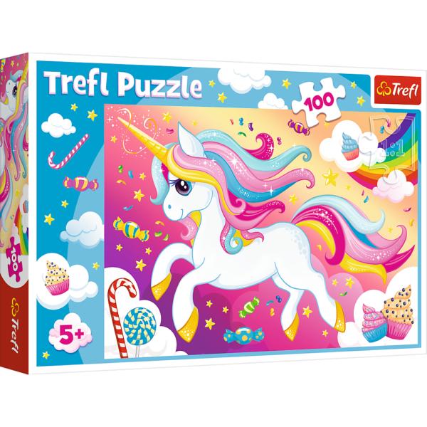 trefl puzzle 100 el piękny jednorożec 16386, puzzle 16386, puzzle z jednorożcem, puzzle dla dziewczynki od 5 lat