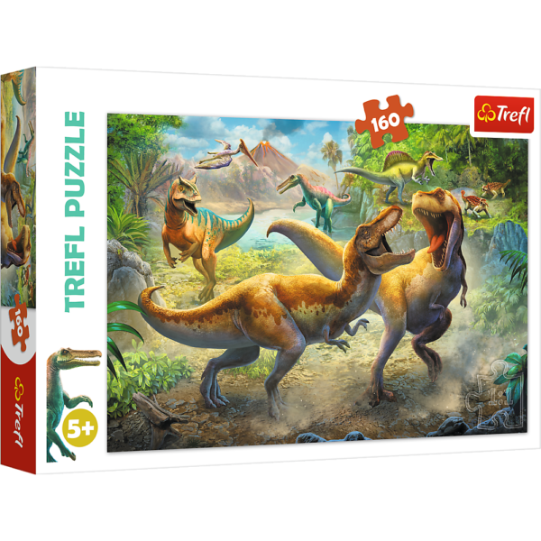 trefl puzzle 160 el walczace tyranozaury, puzzle z dinozaurami dla 6 latka, puzzle dla chłopca od 6 lat, puzzle dinozaury