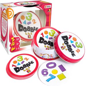 Rebel Gra karciana Dobble 123 dla najmłodszych, zabawki Nino Bochnia, pomysł na prezent dla 6 latka, gra na spostrzegawczość, gra zręcznościowa dla dzieci