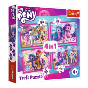 puzzle 4w1 koniki pony, puzzle z kucykami pony, puzzle 34375, kolorowe kucyki pony