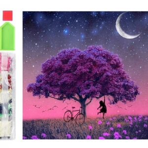 mozaika, haft diamentowy, diamont painting 5d, zestaw kreatywny, drzewo fioletowe, obraz z drzewem
