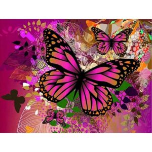 mozaika, haft diamentowy, diamont painting 5d, zestaw kreatywny, obraz z motylem, moziaka diamentowa z różowym motylem