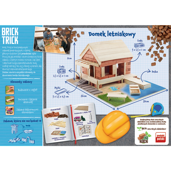trefl brick trick buduj z cegły domek letniskowy, budowanie z cegły dla dziecka, pomysł na prezent dla dziecka 7 letniego, mały konstruktor, mały budowniczy, zabawki nino Bochnia