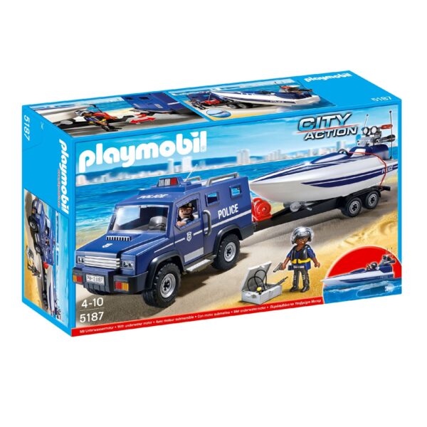 klocki playmobil, samochód z motorówką, pomysł na prezent dla chłopca 5 letniego