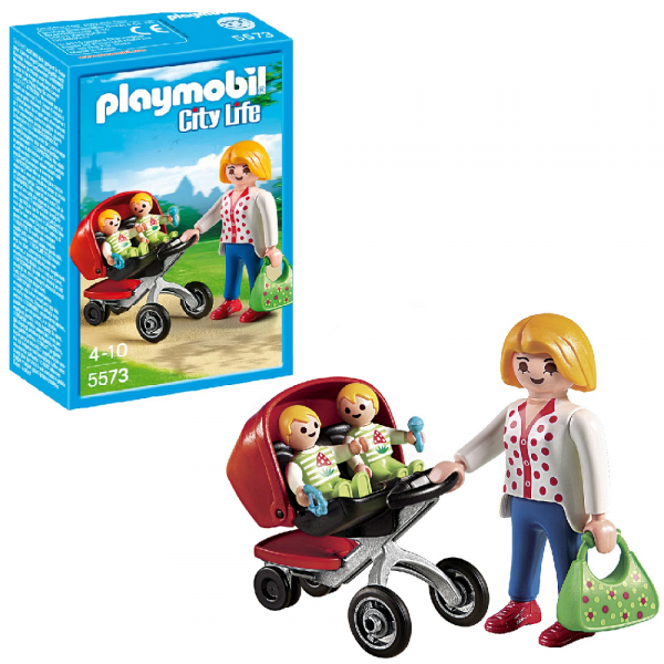 playmobil city life 5573 wózek dla bliźniaków, zabawki Nino Bochnia, pomysł na prezent dla 5 latki, wózek playmobil, wózek dla bliźniaków zabawki