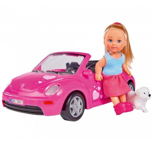 simba evi love lalka w samochodzie z pieskiem, zabawki Nino Bochnia, pomysł na prezent dla dziewczynki na 4 urodziny, mała lalka z samochodem, lalka z samochodem, auto różowy kabriolet