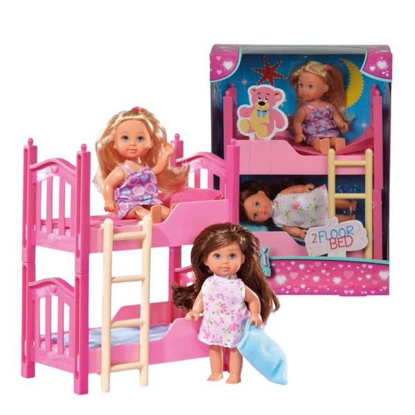 mała lalka dla dziewczynki, mini laleczki, lalka z łóżkiem pietrowym, prezent dla dziewczynki na 3 latka