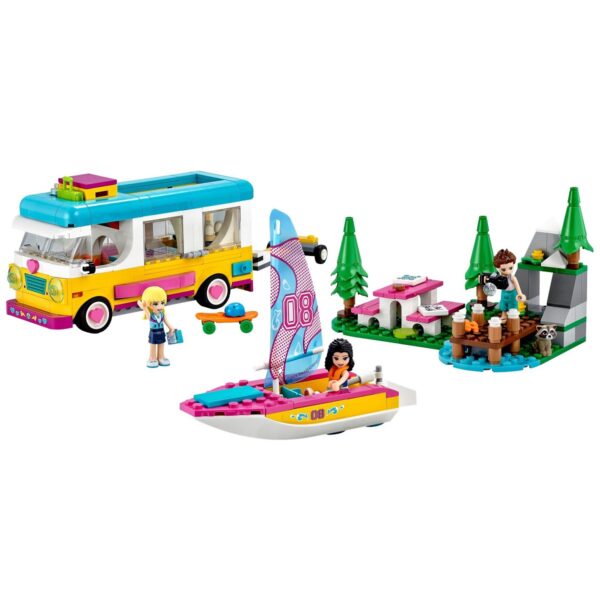klocki lego friends 41681 leśny mikrobus kempingowy i żaglówka, klocki lego friends, lego dla dziewczynki od 7 lat