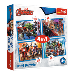 trefl puzzle 4w1, puzzle odważni avengersi, puzzle 4w1 34386, puzzle 34386 odważni avengersi