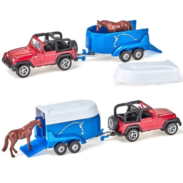 siku 1651 jeep z przyczepą na konie, zabawki Nino Bochnia, pomysł na prezent dla 4 latka, samochody resoraki, samochód metalowo plastikowy