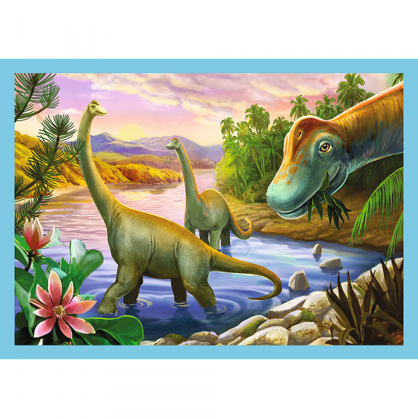 Trefl puzzle 4w1 wyjątkowe dinozaury 34609, puzzle z dinozaurami, zabawki Nino Bochnia, pomysł na prezent dla chłopca na 3 urodziny, puzzle dinozaury