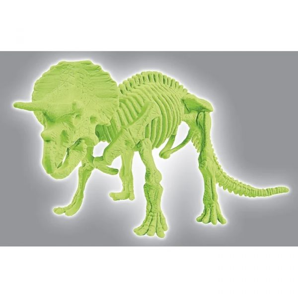 clementoni naukowa zabawa skamieniałości wykopaliska triceratops, zabawki Nino Bochnia, pomysł na prezent dla 7 latka, szkielet dinozaura, szkielet triceratopsa ściecący w ciemności