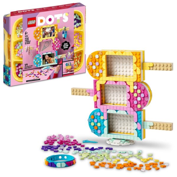 klocki lego dots 41956 ramki na zdjęcia w kształcie lodóów i bransoletka, lego dots, lego 41956, zestaw kreatywny dla dziewczynki na 6 urodziny