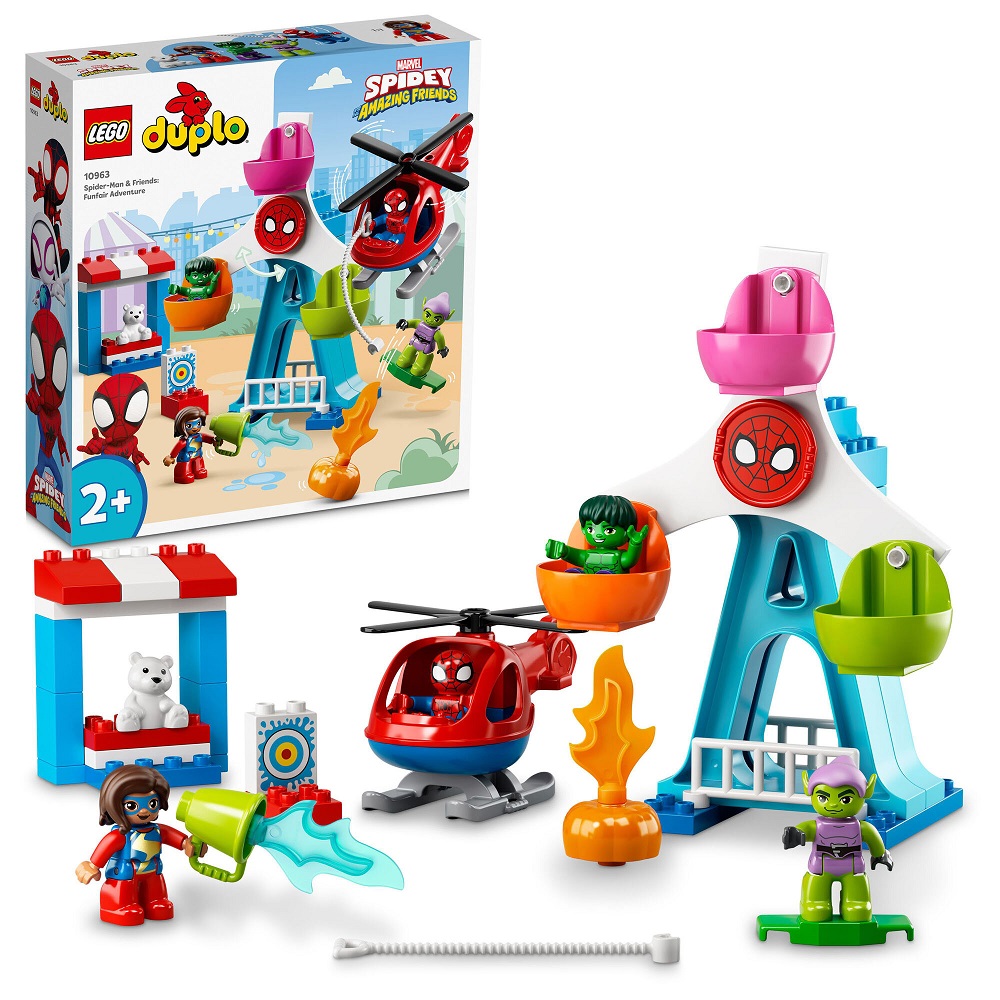 klocki lego Duplo 10963 Spider-Man i przyjaciele w wesołym miasteczku, zabawki Nino Bochnia, pomysł na prezent dla 2 latka, lego duplo spider man, lego 10963,