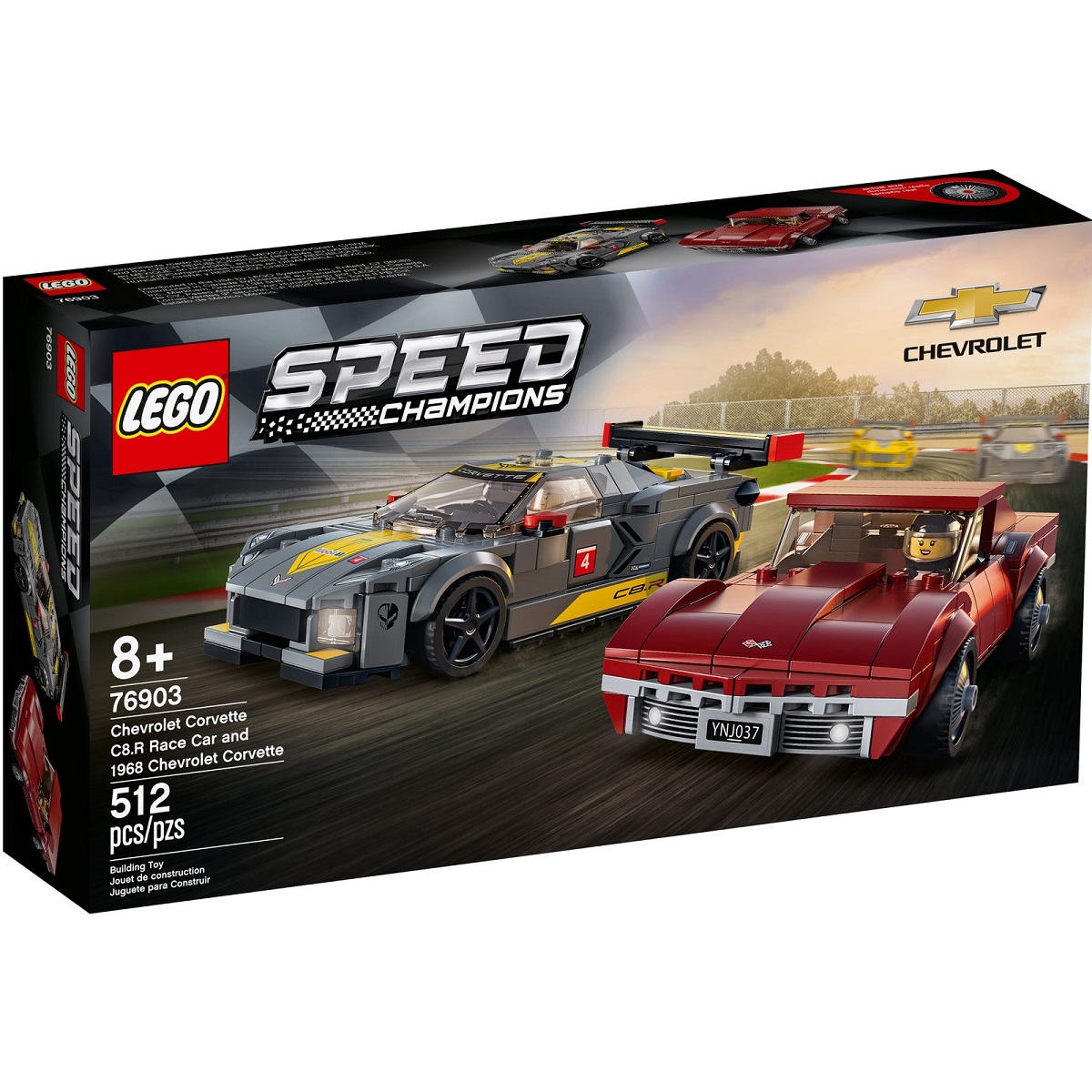 klocki lego Speed Champions 76903 Samochód wyścigowy Chevrolet Corvette C8.R i 1968 Chevrolet-Corvette, lego speed champions 76903, klocki z samochodami dla chłopca od 8 lat, lego speed champions zabawki Nino Bochnia