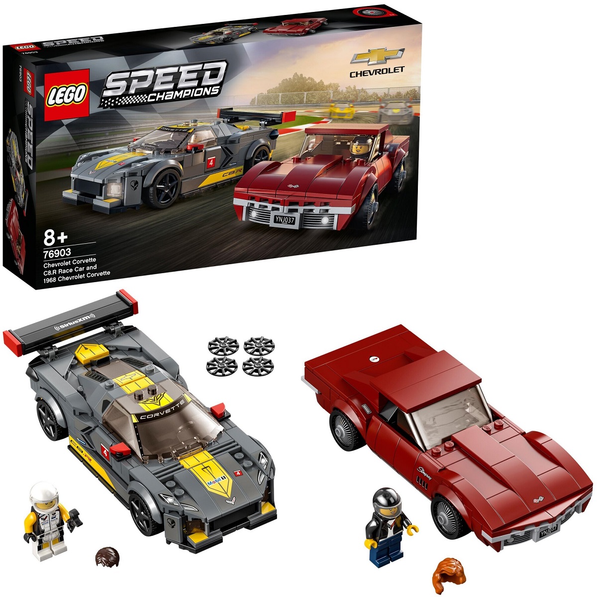 klocki lego Speed Champions 76903 Samochód wyścigowy Chevrolet Corvette C8.R i 1968 Chevrolet-Corvette, lego speed champions 76903, klocki z samochodami dla chłopca od 8 lat, lego speed champions zabawki Nino Bochnia