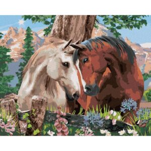 malowanie po numerach, obraz koni, konie dwa, konie tulące się obraz z koniami