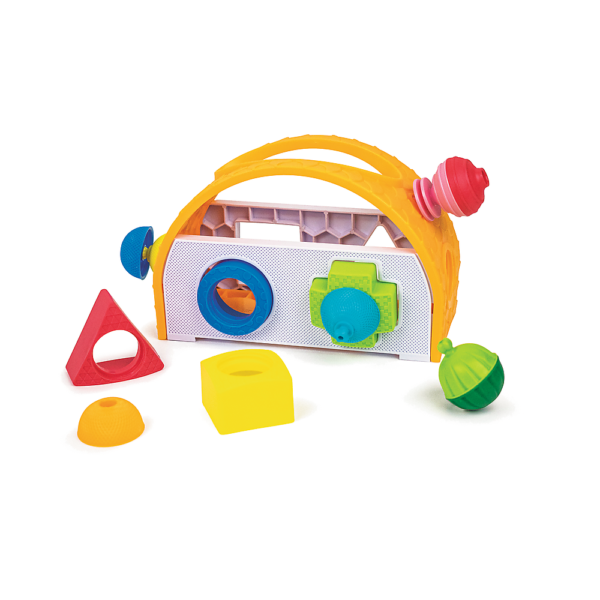 zabawki sensoryczne, kulko klocki, metoda montessori, klocki sensoryczne dla maluszka, lalaboom, koszyczek sortowniczek
