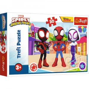 trefl puzzle 30 el spiderman przygody spidaya i przyjaciół 18285, zabawki Nino Bochnia, puzzle dla chłopca 3 letniego, puzzle spiderman