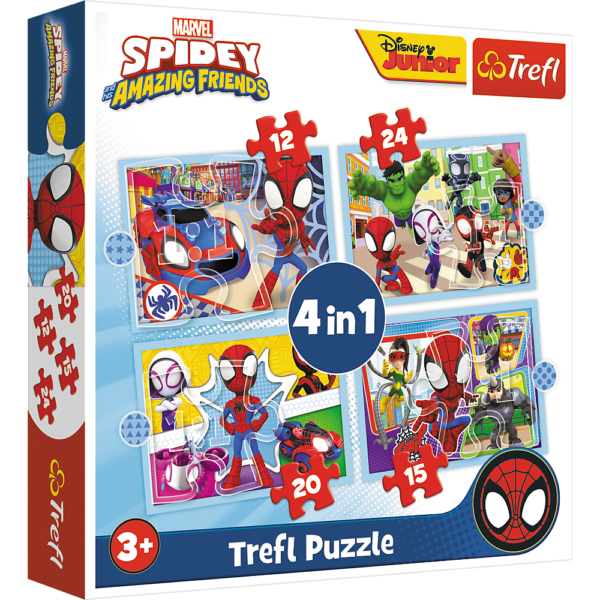 trefl puzzle 4w1, puzzle dla chłopca 3 letniego, puzzle ze spidermanem , puzzle dla 3 latka, puzzle spiderman 4w1