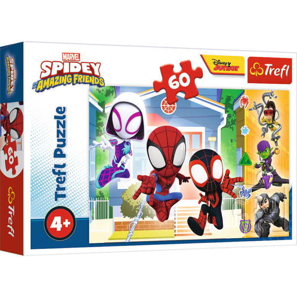 trefl puzzle 60 el spider man w świecie spidaya 17371, puzzle dla chłopca od 4 lat, puzzle spiderman