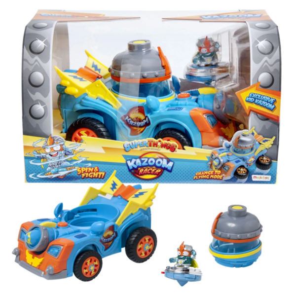 super zings, super things samochód kazoom racer z figurką, kid kazoom z pojazdem