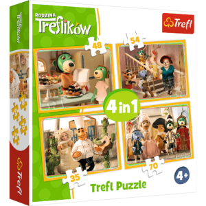 trefl puzzle 4w1, puzzle rodzina treflików, puzzle przygotowanie do balu, puzzle dla dzieci