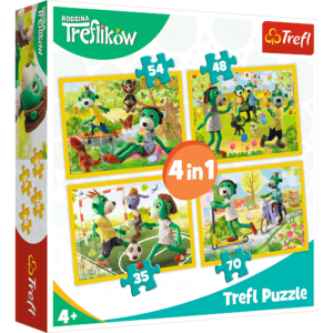 trefl puzzle 4w1, puzzle rodzina treflików, puzzle wspólne zabawy treflików, puzzle dla dzieci