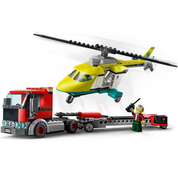 klocki lego city 60343 laweta helikoptera ratunkowego, zabawki nino Bochnia, pomysł na prezent dla 5 latka, lego ciężarówka z helikopterem, lego laweta