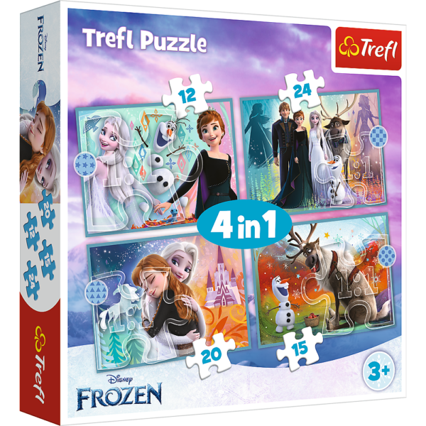 trefl puzzle dla dziewczynki, puzzle z krainą lodu, puzzle frozen, puzzle 4w1 kraina lodu