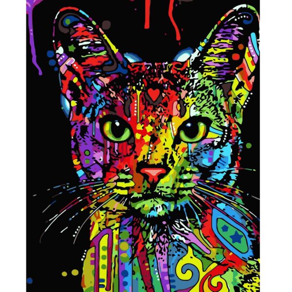mozaika diamentowa kolorowy kot, haft diamentowy kolorowy kot, diamond painting 5d kolorowy kot