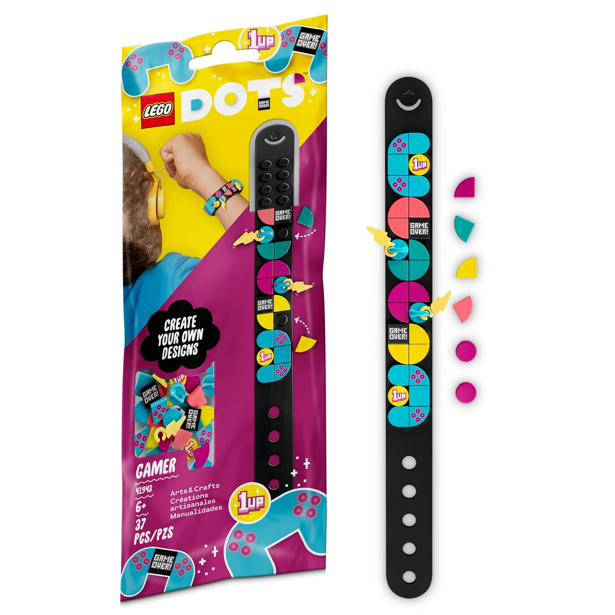 klocki lego dots 41943 gracz bransoletka z zawieszkami, klocki lego, lego dots bransoletka, bransoletka z zawieszkami z lego, pomysł na prezent na 7 urodziny dla dziewczynki