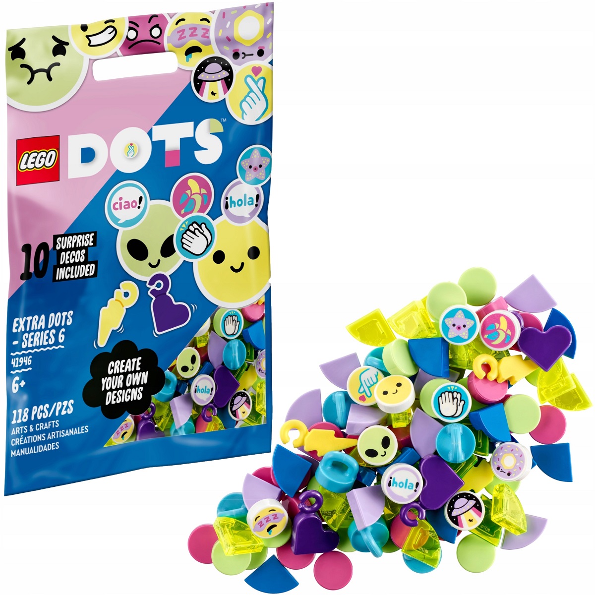 klocki lego dots 41946 dodatki dots seria 6, dodatki do bransoletek dots, pomysł na prezent dla dziewczynki na 7 urodziny