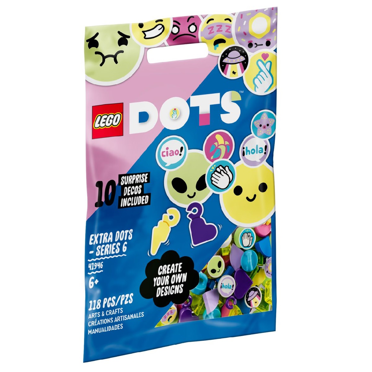 klocki lego dots 41946 dodatki dots seria 6, dodatki do bransoletek dots, pomysł na prezent dla dziewczynki na 7 urodziny