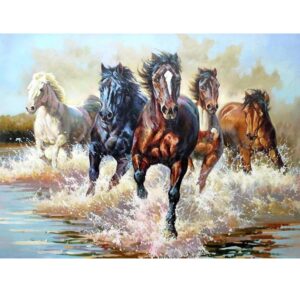 malowanie po numerach dzikie konie w galopie po wodzie, obraz do malowania na płótnie dzikie konie w galopie po wodzie, obraz dzikie konie w galopie po wodzie, malowanie po numerach zabawki Bochnia