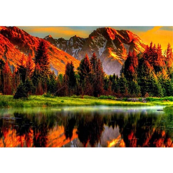 malowanie po numerach góry nad stawem, zestaw kreatywny do malowania, namaluj piekny krajobraz górski