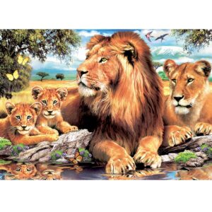 malowanie po numerach lwia rodzina, obraz do malowania na płótnie lwia rodzina, obraz lwia rodzina