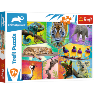 trefl puzzle 200 el w egzotycznym świecie 13280, puzzle 200 elementów ze zwierzątkami, puzzle dla dziecka od 7 lat, puzzle Bochnia